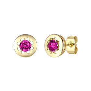 Guili Bezel Round Studs in 14k Gold Plating with CZ—sleek, stylish, and perfect for daily wear in white or red. - 1 of 3