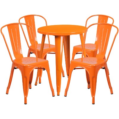 Emma and Oliver Commercial Grade 24" Round Metal Indoor-Outdoor Table Set with 4 Cafe Chairs