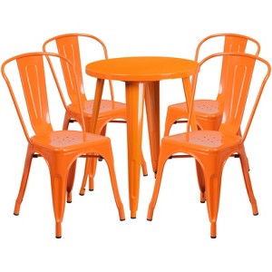 Emma and Oliver Commercial Grade 24" Round Metal Indoor-Outdoor Table Set with 4 Cafe Chairs - 1 of 4