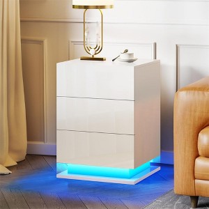 LED Nightstands Bedside Table, Night Stand With 3 Storage Drawers, LED Lights, Modern Bedside Table, Stylish Bedside End Side Table Furniture - 1 of 4