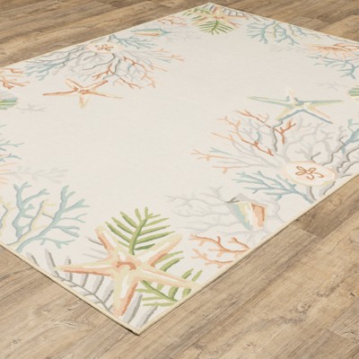 Beige and Multi Coastal Synthetic Rectangular Area Rug 7.6x10
