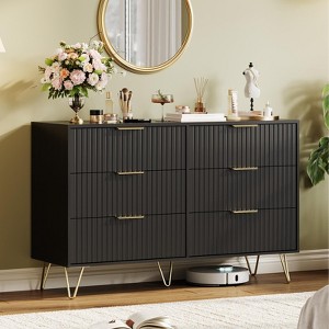6-Drawer Dresser - 47" Fluted Modern Wooden Chest with Metal Handles, Clothes Organizer & TV Stand for Bedroom, Living Room & Hallway - 1 of 4