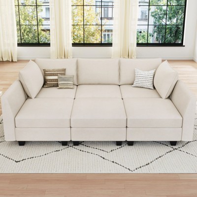Belffin 6-Piece Modular Sleeper Sectional with Storage & Reversible Chaise – Velvet Convertible Sofa Bed