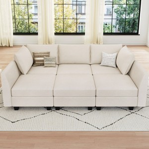 Belffin 6-Piece Modular Sleeper Sectional with Storage & Reversible Chaise – Velvet Convertible Sofa Bed - 1 of 4