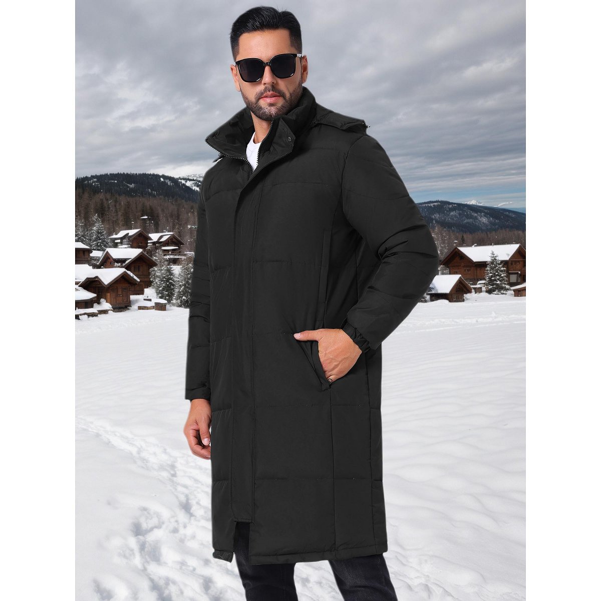 Мужские куртки INSPIRE CHIC Men's Winter Full-Zip Winter Detachable Hooded Quilted Padded Puffer Jacket Small Black — фото 4