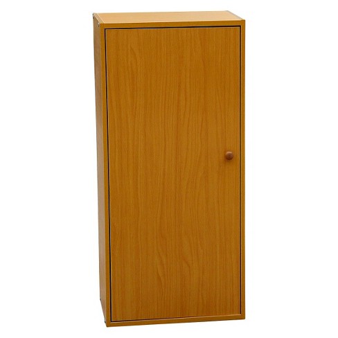 35 5 3 Tier Adjustable Book Shelf With Door Tan Wood Ore
