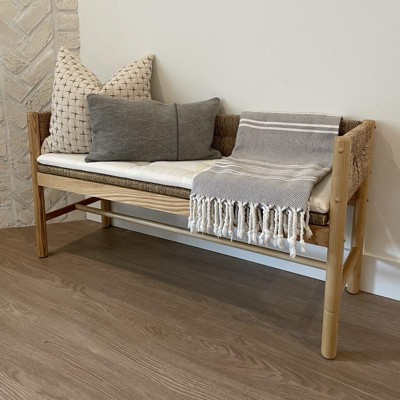 Elden Wood Bench With Woven Back And Loose Cushion Seat - Threshold ...