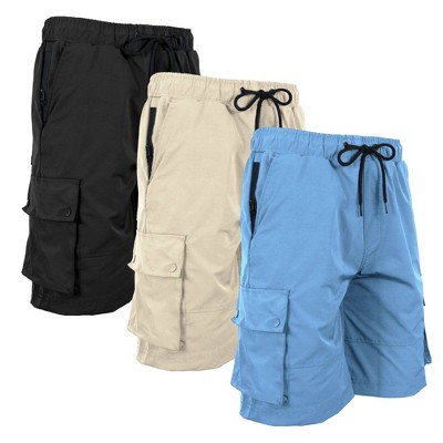 JumpStart Men's Moisture Wicking Performance Quick Dry Cargo Shorts-3 Pack