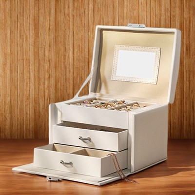 3-Tier Jewelry Box, Lockable Travel Case with Handle