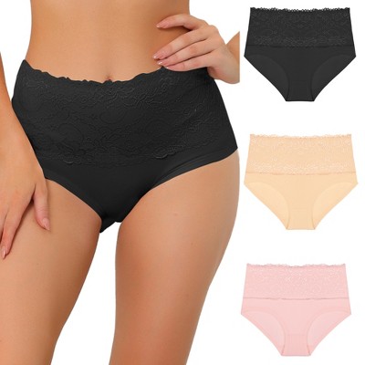 Agnes Orinda Women's Plus Size Stretch Packs Lace High Waist Comfort Briefs