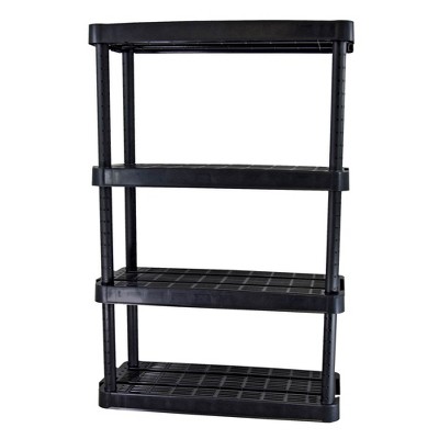 Gracious Living 14" x 32" x 54.5" 4-Shelf Tier Resin Multi-Purpose Medium Duty Indoor Garage Storage Organizer Shelves, Black