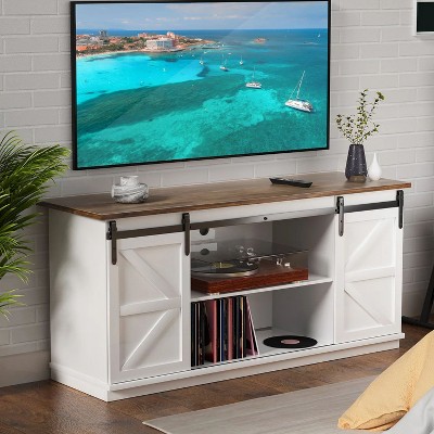LACOO Farmhouse Sliding Barn Door TV Stand for TVs up to 65" - Gray