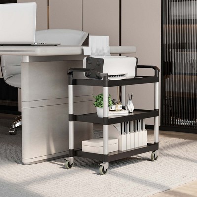 Black and Silver 3-Shelf Aluminum Utility Cart with Casters
