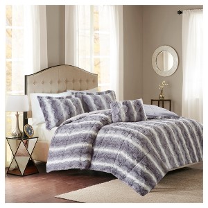 Gray Marselle Brushed Faux Fur Comforter Set (Full/Queen)