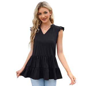 Clearlove Womens Summer Tops Dressy Casual V Neck Ruffle Short Sleeve Blouses Tops - 1 of 4