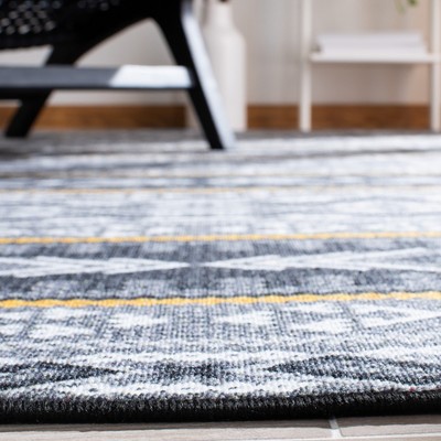 Gray and Gold Tribal Pattern Washable Synthetic Rug, 4'4" x 6'