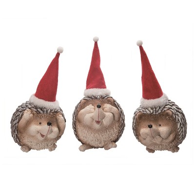 Transpac Resin Silly Hedgehog with Hat Figurine Set of 3 Christmas Home Decorations