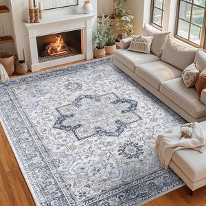 coucheta Boho Washable Area Rug for Living Room, Multi-size Washable Vintage Floral Low Pile Carpet with Non-Slip Backing, for Bedroom, Dining Room - 1 of 4