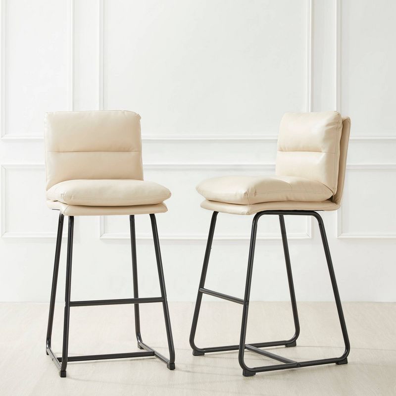 Set of 2 Modern Thick Leatherette Bar Stools with Metal Legs Cream/White - Glitzhome, 4 of 10