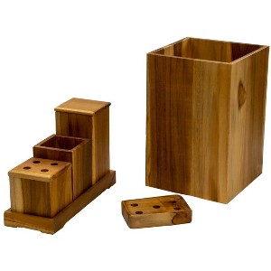 EcoDecors® Eleganto® 9 Piece Teak Wood Bathroom Amenities Set in EarthyTeak® Finish - 1 of 4