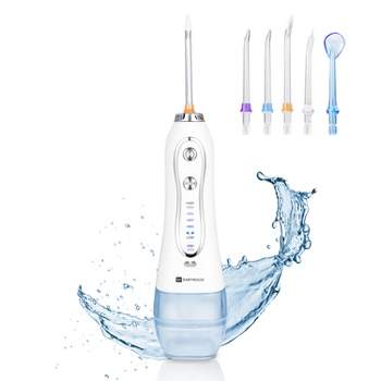 Dartwood Dental Cordless Oral Irrigator Water Flosser - Teeth Cleaning Kit - with Four Dental Tips and 10 Ounce Tank (White)