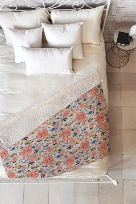 alison janssen Tropical Coral Floral 50" x 60" Fleece Blanket - Deny Designs