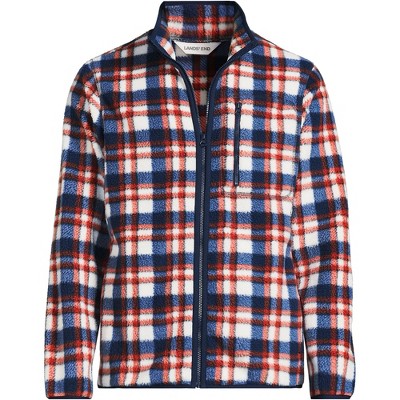 Lands' End Men's Tall Print Full Zip High Pile Fleece Jacket - Large Tall - Navy/Bourbon Plaid — фото 3