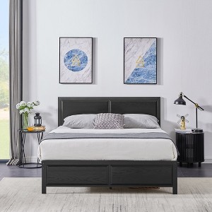 Twin/Full/Queen Size Bed Frame with Wood Headboard and Footboard, 14 Inch Platform Mattress Foundation, No Box Spring Needed Bed - 1 of 4