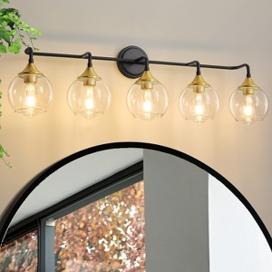 POWLIG 38.9" Black&Gold Vanity Light - 5-Light Dimmable Bathroom Fixture with Clear Glass Shades, Modern Farmhouse Style for Mirror Lighting - 1 of 4