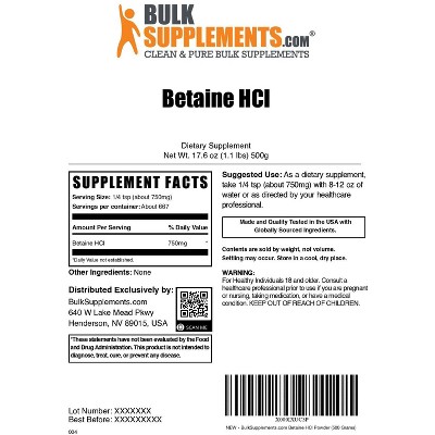 BulkSupplements Betaine HCl Powder