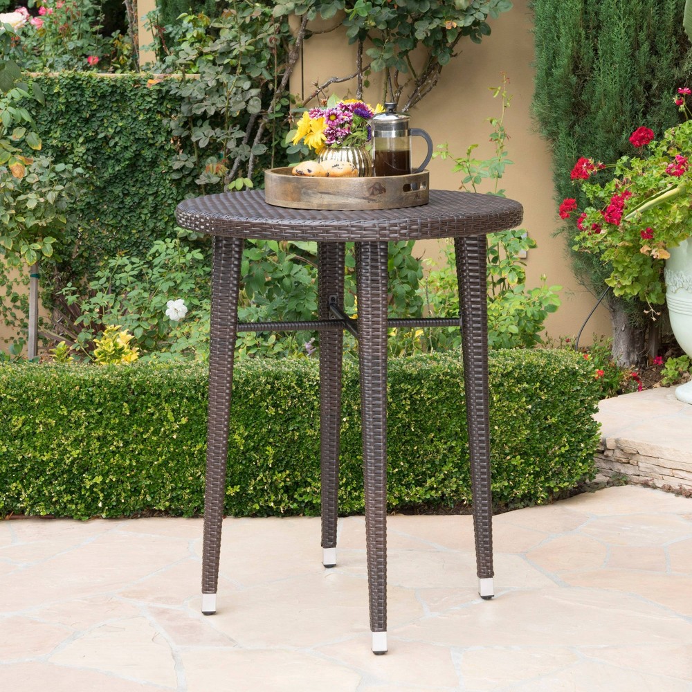 Photos - Garden Furniture Dominica Round Wicker Bar Table - Brown - Christopher Knight Home