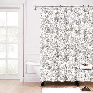 Ellis Curtain Victoria Park Toile Precise Patterned High Quality Water Proof Bathroom Shower Curtain - 70x72", Gray - 1 of 3