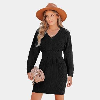 Allegra K Women's Regular Fit Faux Suede Lapel Neck Long Sleeve Elegant  A-line Mini Dress Black X-large : Target