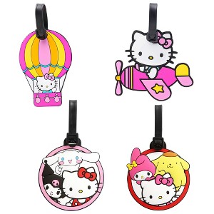 Sanrio Hello Kitty Luggage Tag Hello Kitty and Friends Airplane, Hot Air Balloon, PVC Travel Tags Gifts - Set of 4 - 1 of 4