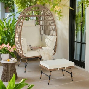 2-Piece Oversized Outdoor Rattan Wicker Egg Chair with Ottoman - 1 of 4