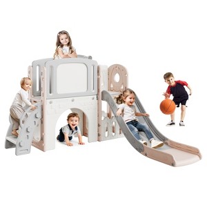 COZONY Multi-Activity Play Center with Slide, Indoor Outdoor Climber Set with Basketball Hoop Crawl Tunnel Ladder for Toddlers - 1 of 4