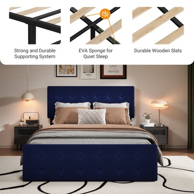 Full Size Upholstered Bed Frame with Storage Drawers and Headboard – Button Tufted Design, Sturdy Wooden Slats, No Box Spring Required, Easy Assembly