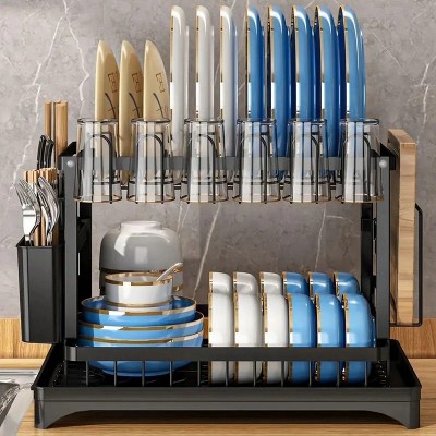 DOMETOUR Dish Racks for Kitchen Counter - Stainless Steel Dish Drying Rack with Drainboard, Detachable Dish Drainers with Utensil Holders