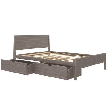Max & Lily Queen Bed with Storage Drawers, Solid Wood Bed Frame with Panel Headboard, Wood Slat Support, No Box Spring Needed