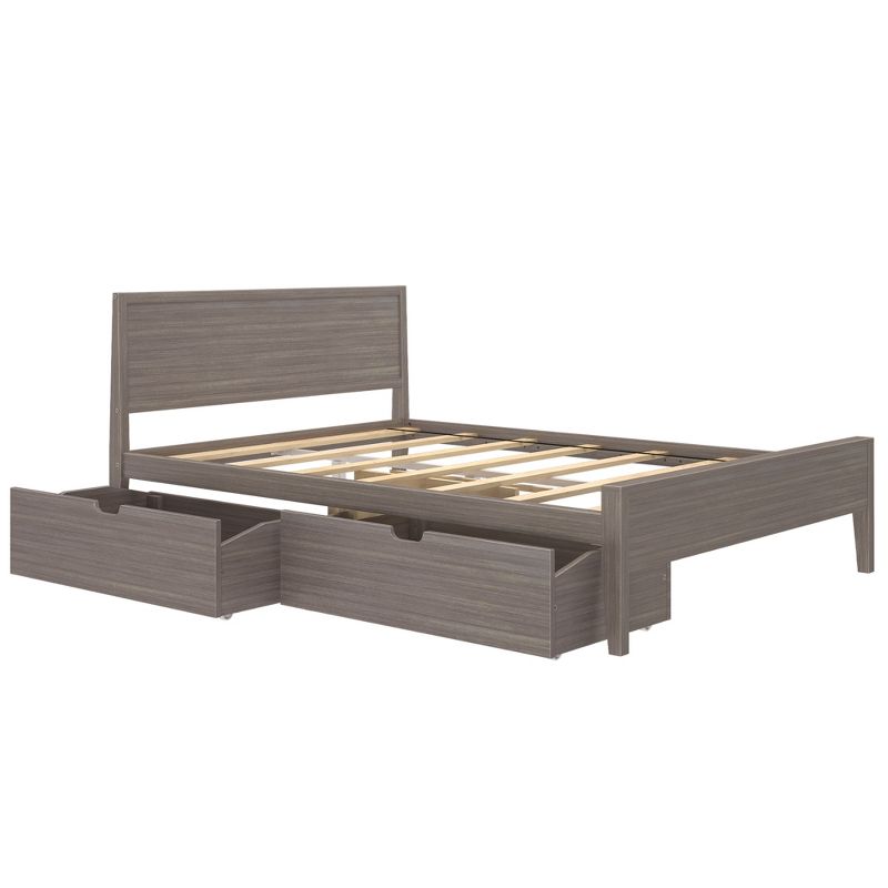 Max & Lily Queen Bed with Storage Drawers, Solid Wood Bed Frame with Panel Headboard, Wood Slat Support, No Box Spring Needed, 1 of 6