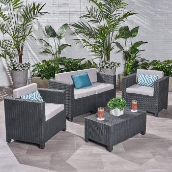 Waverly 4pc All Weather Faux Wicker Patio Chat Set - Dark Gray/Gray - Christopher Knight Home