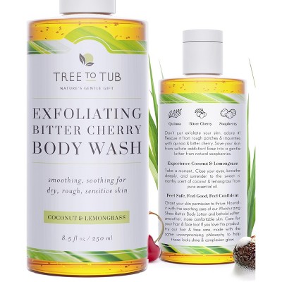 Tree To Tub Bitter Cherry Coconut Exfoliating Body Wash - Body Scrub for Sensitive Skin - Skin Exfoliator for Body for Women & Men Natural Cherry