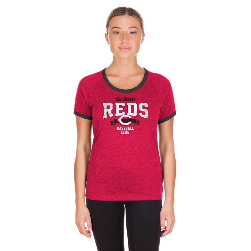MLB Cincinnati Reds Women&#39;s Heather Bi-Blend Ringer T-Shirt, 5 of 7