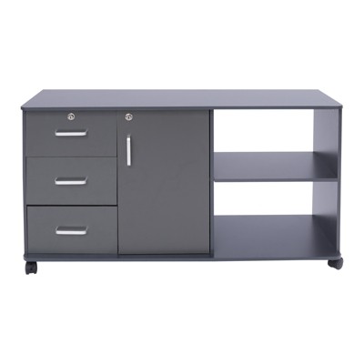 YIYIBYUS Mobile File Cabinets for Home Office, Locking File Cabinet with Shelves, Gray