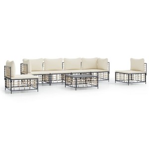 vidaXL 7 Piece Patio Lounge Set with Cushions - Anthracite Poly Rattan - Sturdy and Weather-Resistant - Comfortable Seating - Modular Garden Furniture - 1 of 4