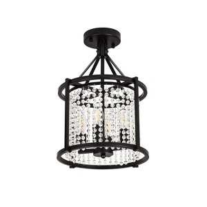 PAKOKULA 4-Light Modern Black Lantern Semi-Flush Mount with Crystal Teardrop Pendant Shade - 1 of 4