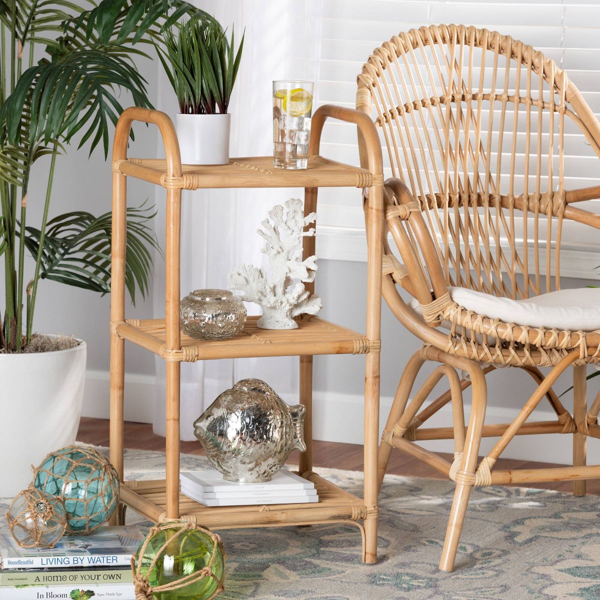 31.5" Barras Rattan 3 Tier Display Shelf Natural/Brown - bali & pari: Made in Indonesia, No Assembly Required - thumbnail 2