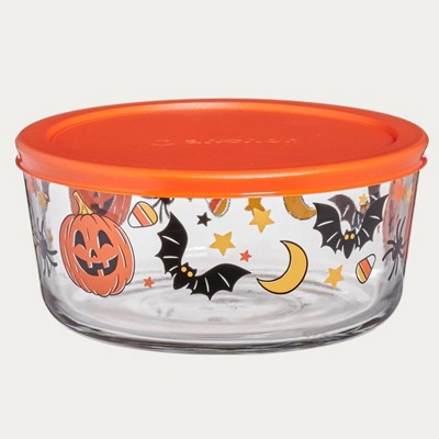 Anchor 7c Pumpkins Bats Spiders Glass Food Storage Container