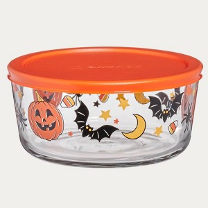 Anchor 7c Pumpkins Bats Spiders Glass Food Storage Container - 1 of 3