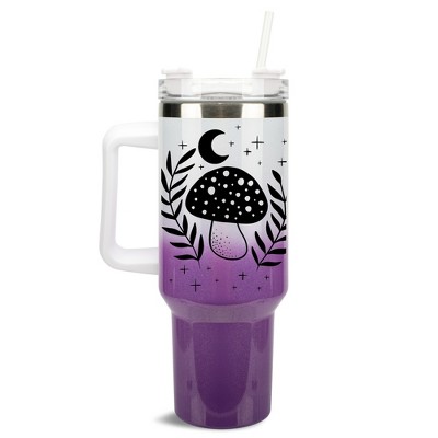 Elanze Designs Fairytale Mushroom Moon Stars 40 oz. Stainless Steel, Large Water Bottle Coffee Mug, Spill & Leak Resistant, Thermal Travel Tumbler